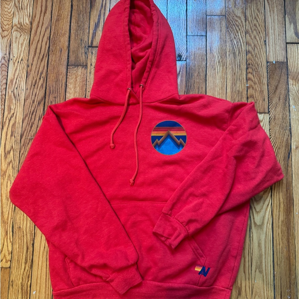 Aviator Nation Red Hoodie with Mountain Emblem